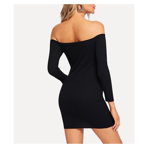 Black Off the Shoulder Bodycon Mini Dress - Picture 4 of 8